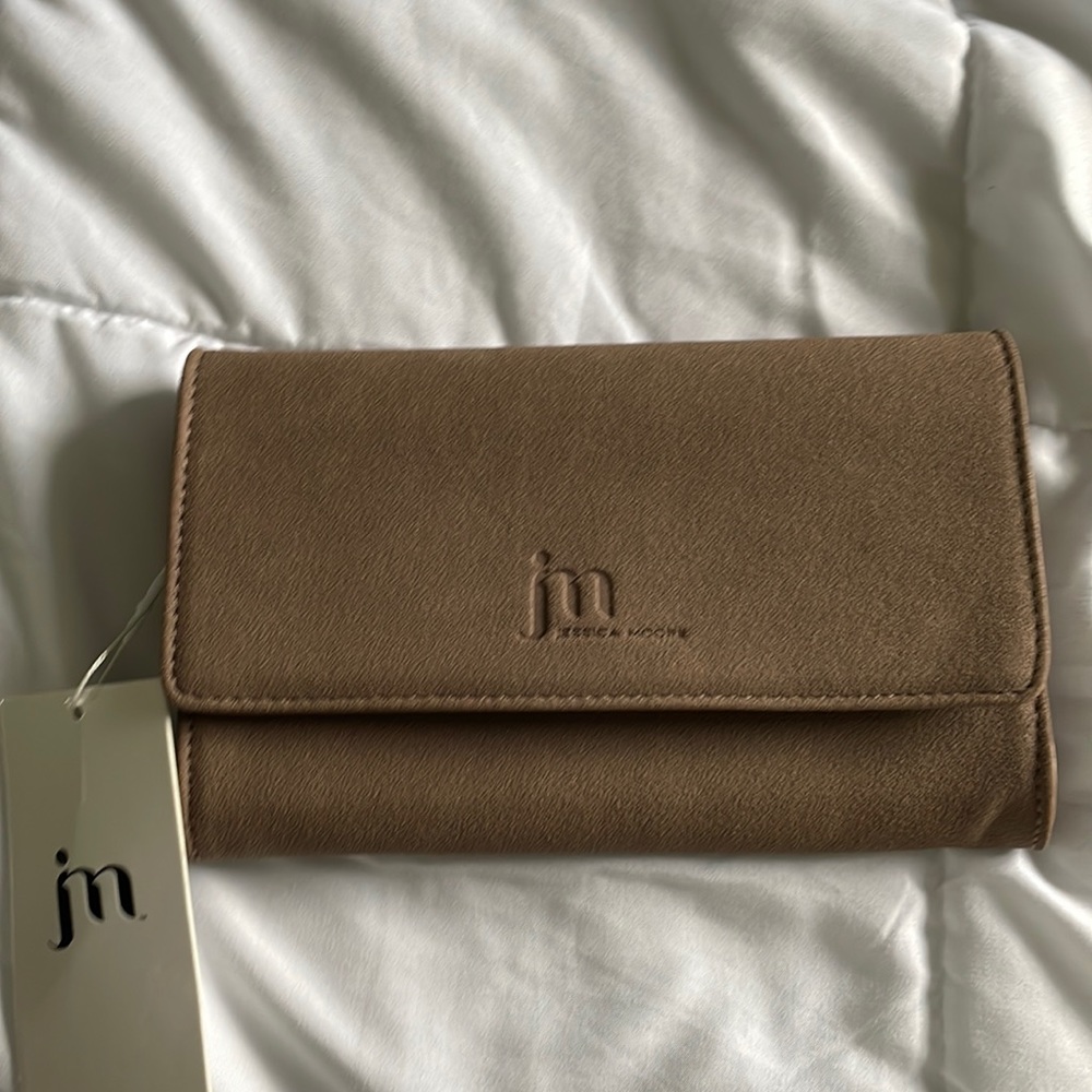 Jessica Moore brown suede clutch bag shoulder length NWT